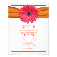 Rosa Gerbera-orange Band-Schläger Mitzvah Antwort- Einladungskarten
