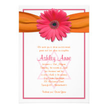Rosa Gerbera-orange Band-Schläger Mitzvah Einladun