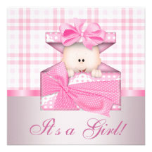 Rosa Gingham-Baby-Duschen-Einladungen