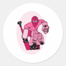 Rosa Hockey-Tormann Runder Sticker