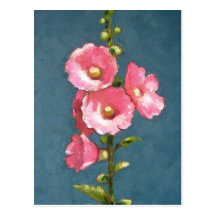 ROSA HOLLYHOCKS IM ÖL-PASTELL POSTKARTEN