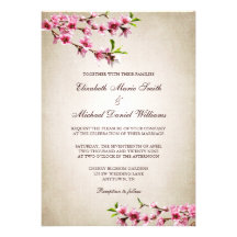 Rosa Kirschblüten-Vintage TAN-Hochzeit Ankündigungskarten