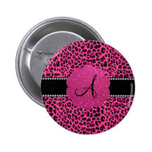 Rosa Leopard des Monogramms Anstecknadelbuttons