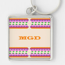 Rosa orange grünes Mustermonogramm keychain Schlüsselanhänger