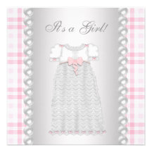 Rosa Perlen-Kleiderrosa-Gingham-Baby-Dusche Individuelle Einladung