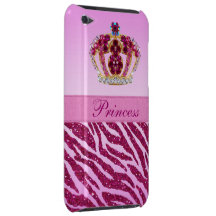 Rosa Prinzessin Crown Zebra Glitter Print Barely There iPod Etuis