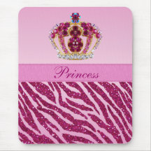 Rosa Prinzessin Crown Zebra Glitter Print Mousepad
