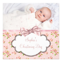 Rosa Rosen-Baby-Mädchen-Foto-Taufe Personalisierte Ankündigungskarten