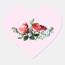 Rosa Rosen und Snapdragons Herz Aufkleber