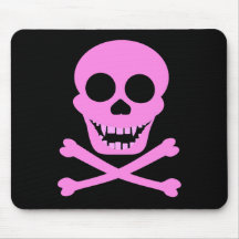 Rosa Schädel u. gekreuzte Knochen Mousepad