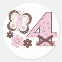 Rosa Schmetterlings-4. Geburtstag Sticker