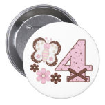 Rosa Schmetterlings-4. Geburtstags-Knopf Anstecknadelbuttons