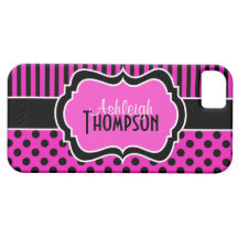 Rosa Schwarz-weißer gestreifter Polka-Punkte iPhon iPhone 5 Etui