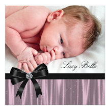 Rosa schwarze Baby-Foto-Geburt Ankündigungskarten