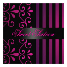 Rosa/schwarze Einladung des Streifen-u. Strudel-Bo