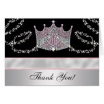 Rosa schwarze Tiara-Prinzessin Thank You Cards Grußkarte