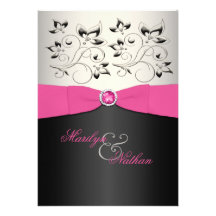 Rosa, schwarze und silberne mit Monogramm Einladun