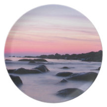 Rosa Sonnenaufgang-Ozean-Strand Teller