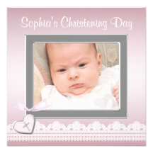 Rosa Spitze-Baby-Foto-Taufe Individuelle Einladungen