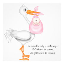Rosa Storch-Babyparty-Einladungs-Baby