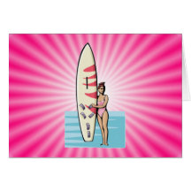 Rosa Surfer-Mädchen Grußkarten