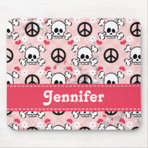 Rosa Totenkopf mit gekreuzter Knochen-Mausunterlag Mousepads