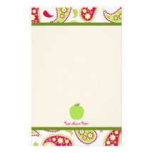 Rosa u. grünes Lehrer-Briefpapier Paisleys Apple Personalisierte Büropapiere
