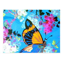 Rosa und blauer Schmetterling Postkarte