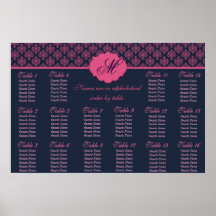 Rosa und blaues Damast-Monogramm-Sitzplatz-Diagram Plakatdrucke