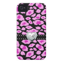 Rosa und lila Leopard-Stellen mit Monogramm iPhone 4 Etuis