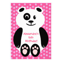 Rosa und lila Polka-Punkt-Panda-Geburtstags-Party Personalisierte Ankündigungskarte