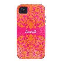 Rosa und orange Grunge-Vintager Damast personalisi iPhone 4 Cover