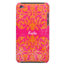 Rosa und orange Grunge-Vintager Damast personalisi Case-Mate iPod Touch Case