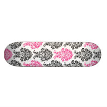 Rosa und schwarzer Damast Personalisiertes Skateboard