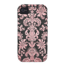 Rosa und Schwarzes verzierter fleur Chicdamast iPhone 4/4S Case