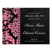 Rosa Vintage Damast-Spitze Save the Date Personalisierte Einladung