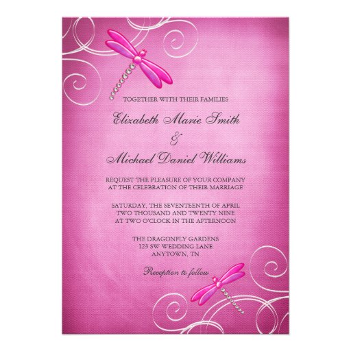 Rosa Wedding Libellen-Wirbel Einladungskarten