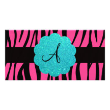 Rosa Zebra stripes Monogramm Bildkarte