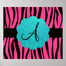 Rosa Zebra stripes Monogramm Plakat
