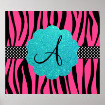 Rosa Zebra stripes Monogramm Plakate