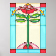 Rosen-Baum-beflecktes Glas in der Kunst-Deko-Art Posterdrucke