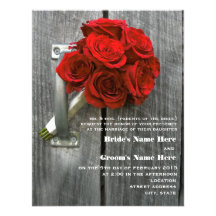 Rosen-Blumenstrauß u. Barnwood Hochzeit Ankündigungskarte