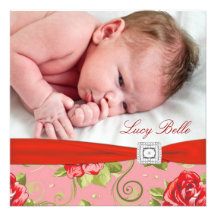 Rosen-Chintz-Rosa-Rosen-Baby-Mädchen-Foto-Geburt Individuelle Einladung