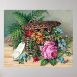 Rosen und Farne in Korb-Vintagem viktorianischem Plakate
