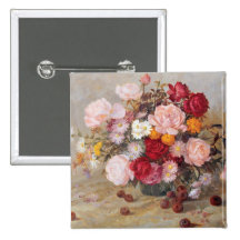 Rosen und Gänseblümchen Anstecknadelbutton