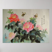 Rosen und Schmetterlinge Poster
