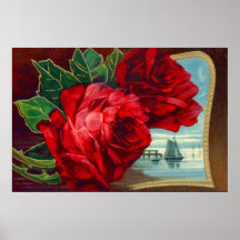 Roses Sailboats Ocean Vintage Father's Day Poster