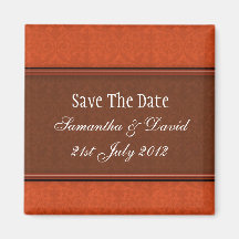 Rost-Damast-Monogramm Save the Date Kühlschrankmagnet