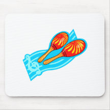 Rote gelbe maracas mit blauem Personal hinten Mousepads