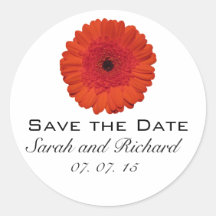 Rote Gerber Gänseblümchen-Save the Date Aufkleber